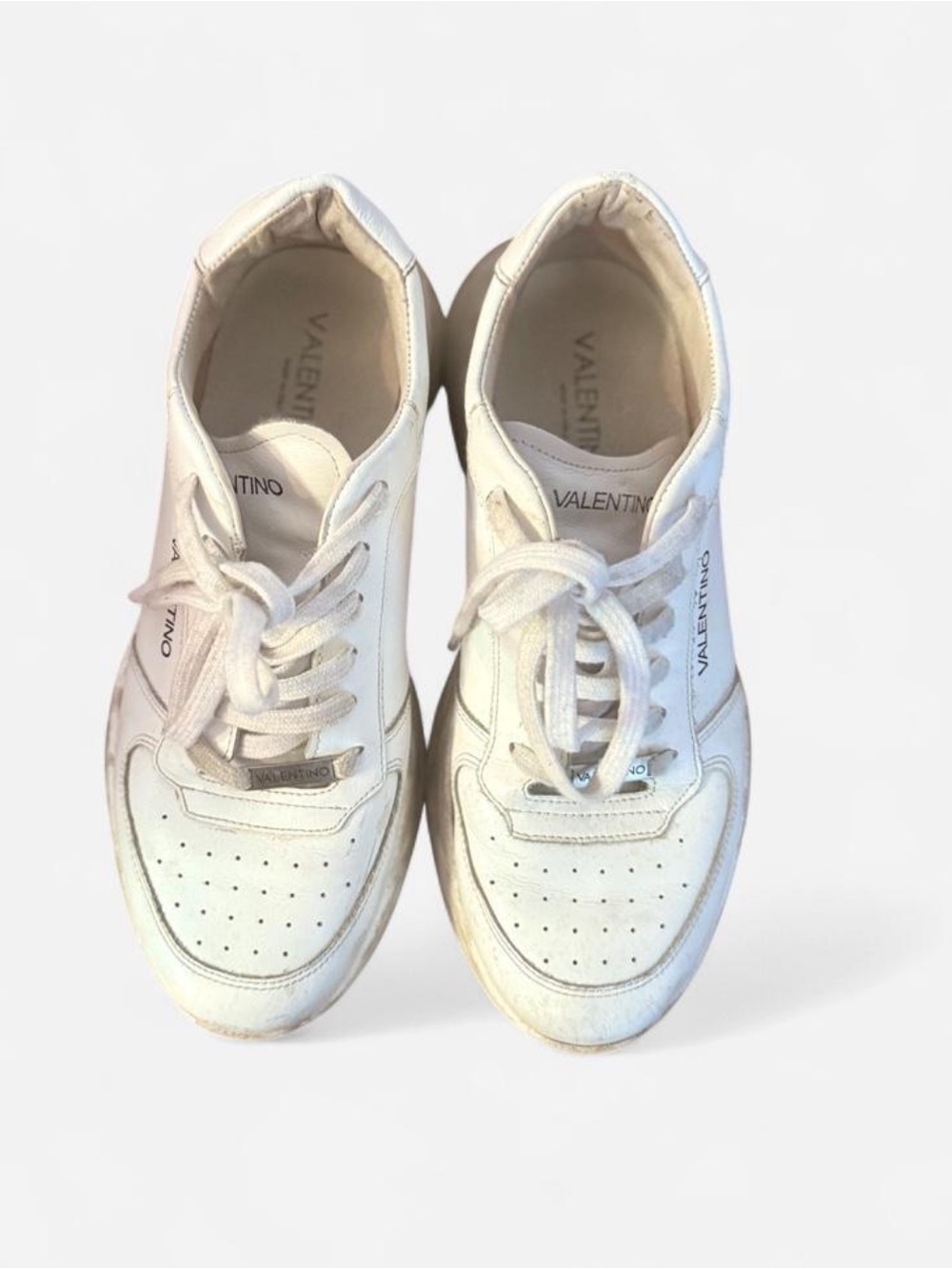 Valentino White Leather Low-Top Sneakers